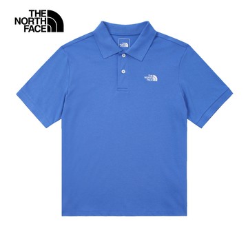 The North Face北面男款藍色純棉舒適短袖POLO衫｜87UX6IF