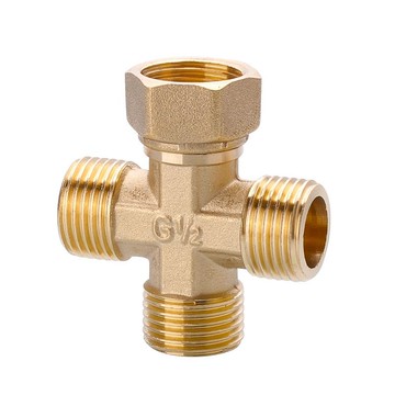 熱門推薦 銅4分四通活接頭 水管一分三路 一進三出十字分水器 內絲外絲 水管配件 接頭配件