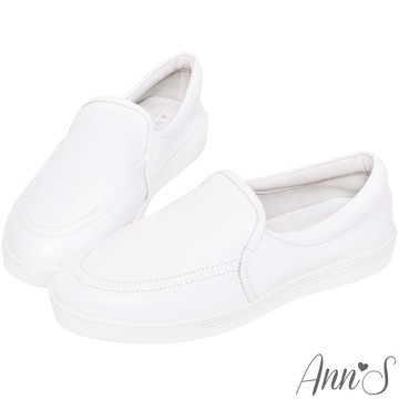 Ann’S第二代立體剪裁休閒懶人全真皮小白鞋