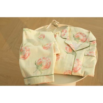 溫柔花朵芍藥 全棉磨毛絨布秋冬保暖女士長袖褲睡衣套裝