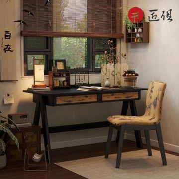 中古風書房實木桌 單抽屜 寬大厚實 100x60x75CM 書桌 學習桌 辦公桌 寫字桌 電腦桌