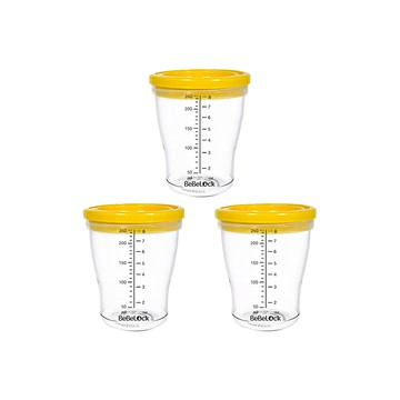 Bebelock 防漏儲存杯 旋轉式上蓋 附容量刻度 可堆疊  芥末黃  240ml  3個  1組