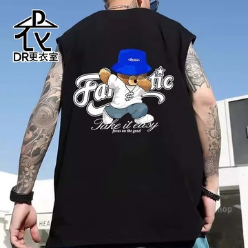 DR更衣室-背心 美式HIPHOP小熊印花坎肩T恤 圓領 汗衫 情侶 無袖t恤 打底衫 大尺碼8XL【NL625202】