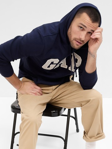 男裝 Logo刷毛帽T-海軍藍