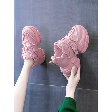 粉色內增高老爹鞋女鞋子2025春秋季新款爆松糕厚底運動超高小白鞋