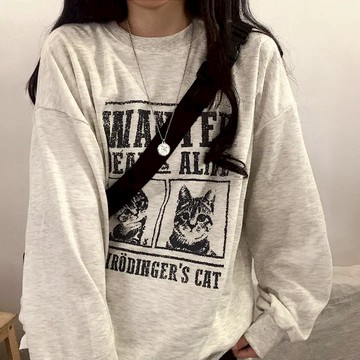 太好看了一定要入！ 大學t長袖 韓國大學t 寬鬆大學t 灰色大學t 情侶衛衣 圓領衛衣 純棉衛衣 設計感大學t ins風