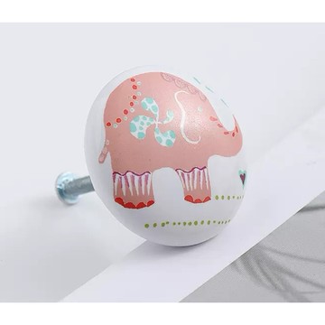 [木頭仁] 大象把手美式卡通陶瓷抽屜把手 可愛北歐單孔 陶瓷圓形 插畫櫃門 兒童房把手