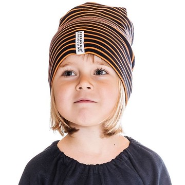 【北歐童裝】瑞典有機棉內刷防水保暖毛層帽1歲至6歲 黑色/橙色