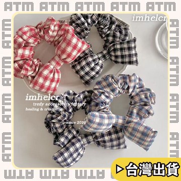 🔥臺灣出貨🔥可開發票✅輕飾時光韓式ins風格紋充棉蝴蝶結大腸髮圈學院風質感溫柔後腦勺馬尾發繩