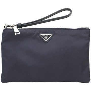 PRADA 普拉達 Tessuto 可拆手挽帶三角牌再生尼龍萬用扁包(深藍色)