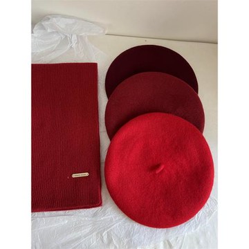 復古法式紅色貝雷帽洋氣時髦女士羊毛蓓蕾帽新年拍照好看的帽子