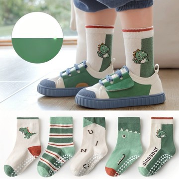 【5入一包】童襪 可愛襪子 恐龍襪 大嘴龍襪 條紋襪 撞色襪 兒童襪 男童襪 止滑襪 中筒襪 台灣出貨 台灣賣家