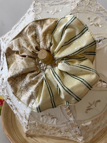 綠絲地圖/雙色大腸圈髮束/日本印花布