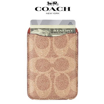 COACH 精品 MagSafe 磁吸 義大利真皮卡套  經典卡其