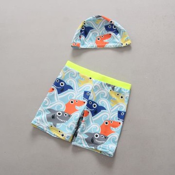 英國男童鯊魚泳褲兒童泳衣 寶寶平角泳褲 泳帽套裝小男孩泳裝