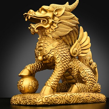 招財擺件送禮禮品 純銅麒麟擺件祥瑞財富麒麟公母一對家居辦公室桌面擺設銅八卦麒麟