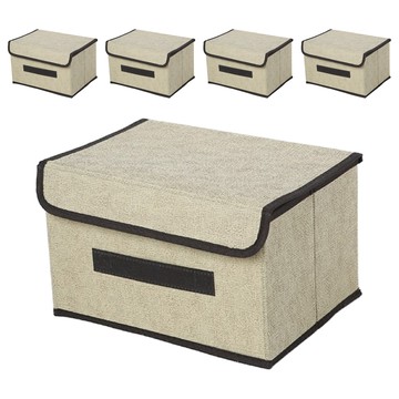 BangJiaShi 幫家適 棉麻收納盒組  小款(25 x 19 x 16cm)  米白  5個