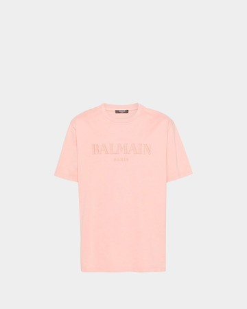 BALMAIN LOGO 刺繡 T-Shirt - 粉橘 - S