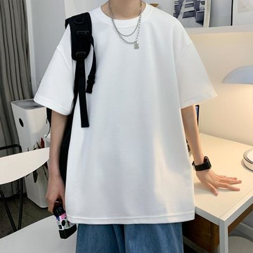 短袖圓領純棉純色情侶T恤夏季寬松男女白色打底上衣半袖衣服純黑