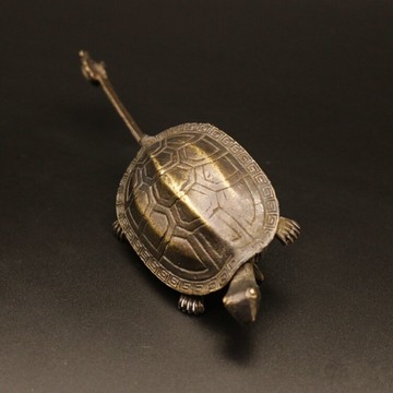 仿古古玩純銅復古做舊純銅銅鎖黃銅烏龜鎖銅鎖古玩銅器擺件帶鑰匙1入