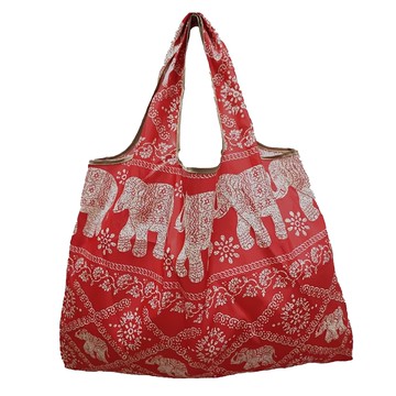 超質感厚實大容量環保購物袋 210D加密牛津布 58x40x18cm  福氣大象 紅色  1個