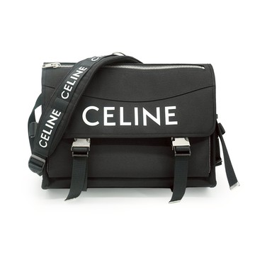 Celine 展示品 印花尼龍雙釦掀蓋斜背包-大(黑)