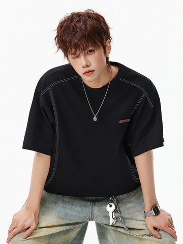 【美式男款】撞色明線分割質感寬鬆T恤