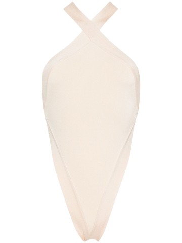 Saint Laurent - cut-out halterneck bodysuit - women - Polyamide/Viscose/Elastane - XS - Neutrals