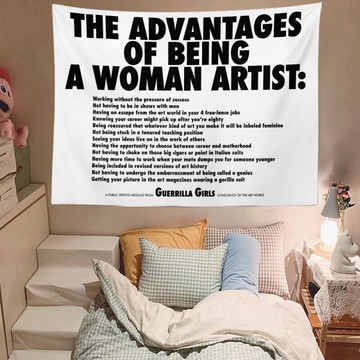 女藝術家的獨白小眾黑白英文簡約背景布掛布掛毯房間裝飾床頭墻布