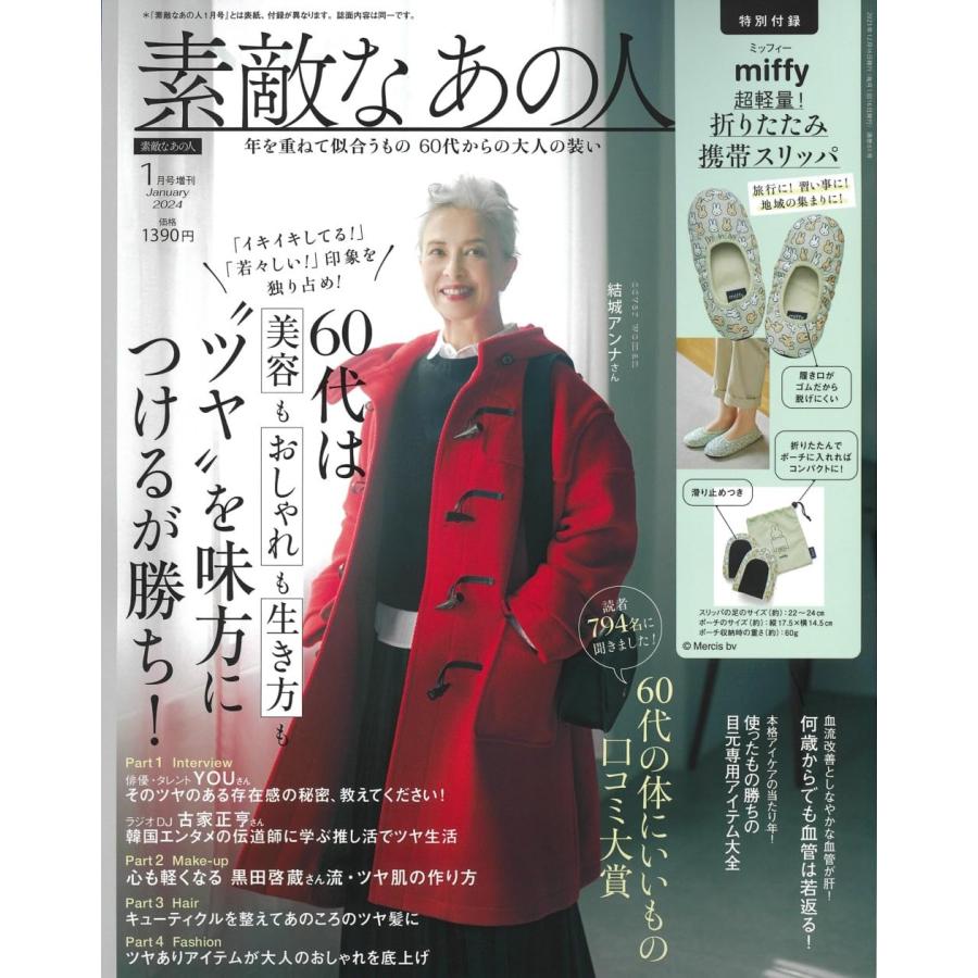 素敵なあの人 2024年1月号 増刊 付録：ポーチ付き携帯スリッパ（ミッフィー）