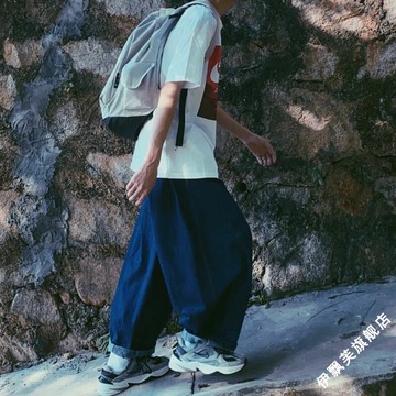 春夏款復古高街時尚牛仔褲闊腿學生百搭男老爹褲寬松港風燈籠褲潮