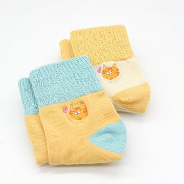 【minihope美好的親子生活】刺繡反折中筒襪2雙組-奇奇