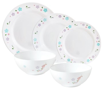飯碗/餐碗 【法國ARCOPAL】絢麗櫻花強化餐具五件組(三盤二碗)