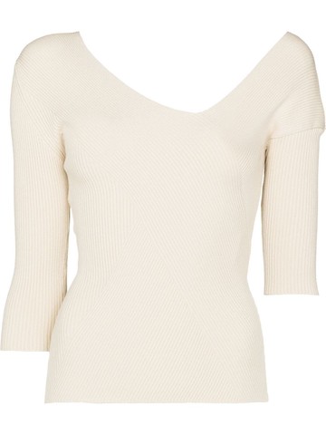 AERON - Jandar ribbed-knit crop-sleeve top - women - Polyester/Viscose - M - Neutrals