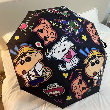 臺灣-出貨🔥全自動黑色小新雨傘兩用晴雨防曬防紫外線遮陽女學生太陽傘ins