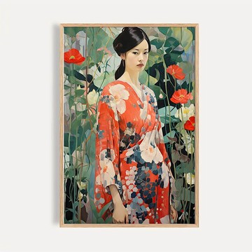 花庭朱衣 / 日式現代印象派仕女裝飾畫
