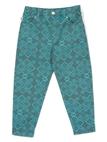 Gcds Kids - geometric-print tapered trousers - kids - Cotton - 8 yrs - Blue