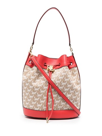 Lauren Ralph Lauren - logo-print bucket bag - women - Cotton/Polyester/Calf Leather - One Size - Red