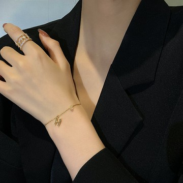 H字母鋯石閨蜜手鏈女夏ins小眾設計簡約輕奢精致配飾品年新款