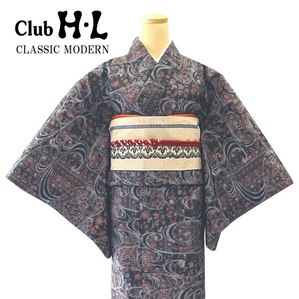 【クラシックモダンきもの】【着物単品】H.L 袷着物【No.307 墨黒 