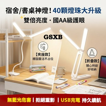 【現貨】雙燈頭 護眼台燈 雙燈頭台燈 夾式台燈 學生學習燈 宿舍燈 防眩光 觸控調光 可夾可立 多功能閱讀燈 USB充電