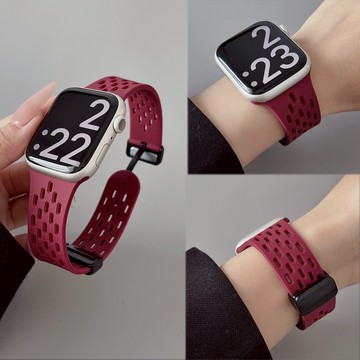 隔日到貨 Apple Watch S11 10 9 8 SE3 網洞折疊硅膠磁吸錶帶 防水運動錶帶 蘋果錶帶 42 46
