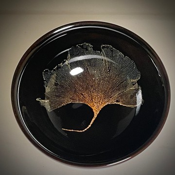 真實木葉天目茶盏-銀杏葉