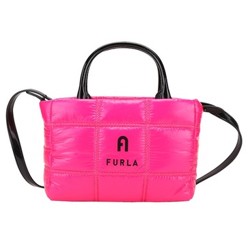 FURLA Opotunity 小款 絎縫亮面尼龍斜背/手提托特包(桃紅色)