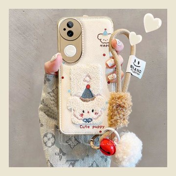 適用vivos20pro手機殼新款防摔vivis18硅膠s19全包帶掛繩s17的保護套s15高級感12por毛絨秋冬女彩色刺繡小狗