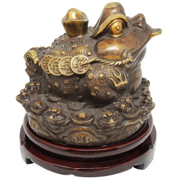 【吉祥開運坊】【銅元寶三腳蟾蜍 紅銅蟾蜍 金蟾蜍 附琁轉底座 財位必備 招財神獸 】開光擇日