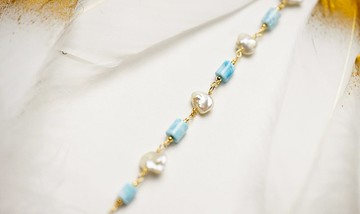 純手工14K包金繞線海紋石珍珠手鏈