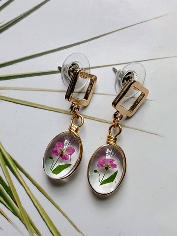 手作押花飾品 | 紫色浪漫小花耳環