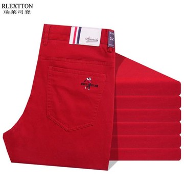 品牌男褲子長褲正品高爾夫直筒休閑褲高檔男裝褲本命年紅色春夏季