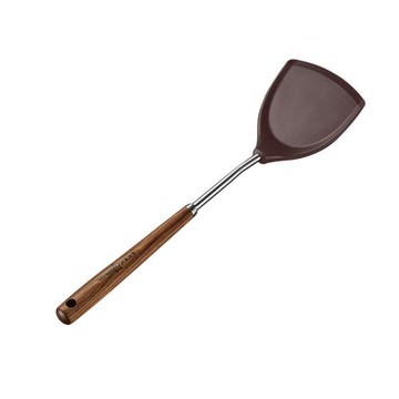 PUSH!廚房用品胡桃木耐高溫不銹鋼炒菜鏟不粘鍋矽膠鏟麥飯石鍋矽膠鍋鏟D378